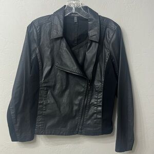 Eileen Fisher black faux leather Moto jacket size PS